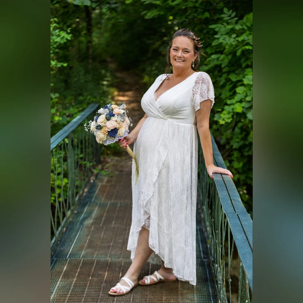 Ever-Pretty V-Neck Ruffles Sleeves High Low Lace Size 16 Wedding Dress - Picture 6 of 6